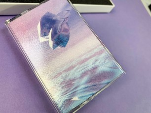 Three cassette tape box set with holographic foil print lid, custom foam insert, and white cassettes in tape cases with on-body full transparent printing for stunning effect