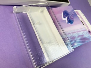 Three cassette tape box set with holographic foil print lid, custom foam insert, and white cassettes in tape cases with on-body full transparent printing for stunning effect