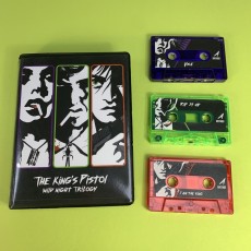 Transparent blue, green and red cassette shells with sticker printing in black triple rave case