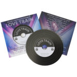 Invitation vinyl CDs in record-style printed wallets