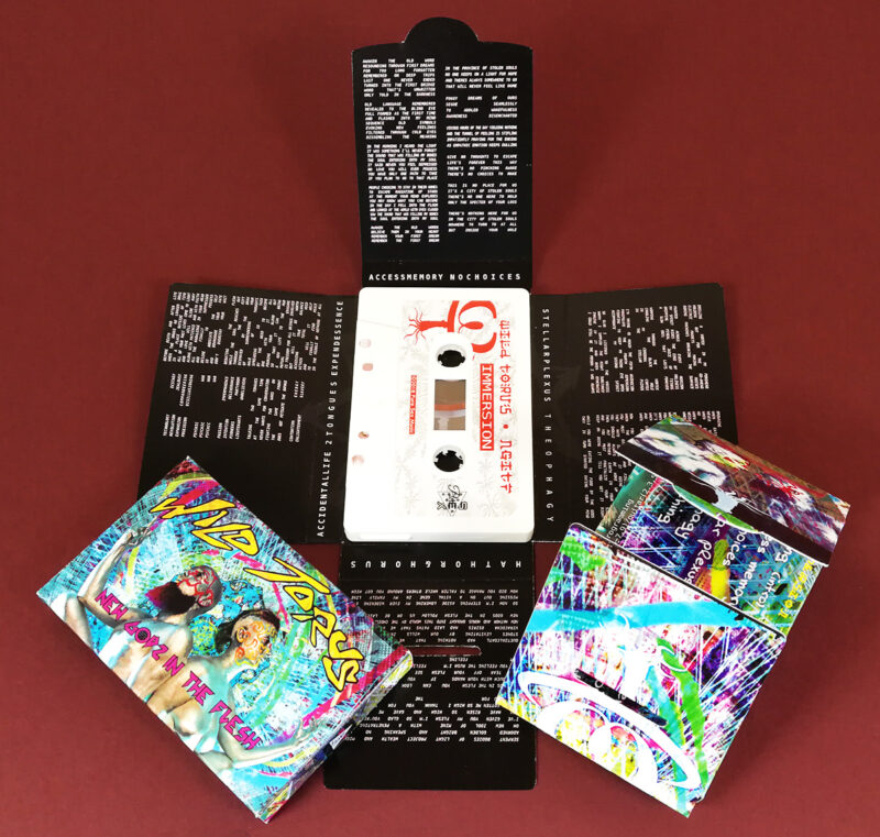 White cassette tapes with sticker printing, packed in full colour printed Maltese-cross packs